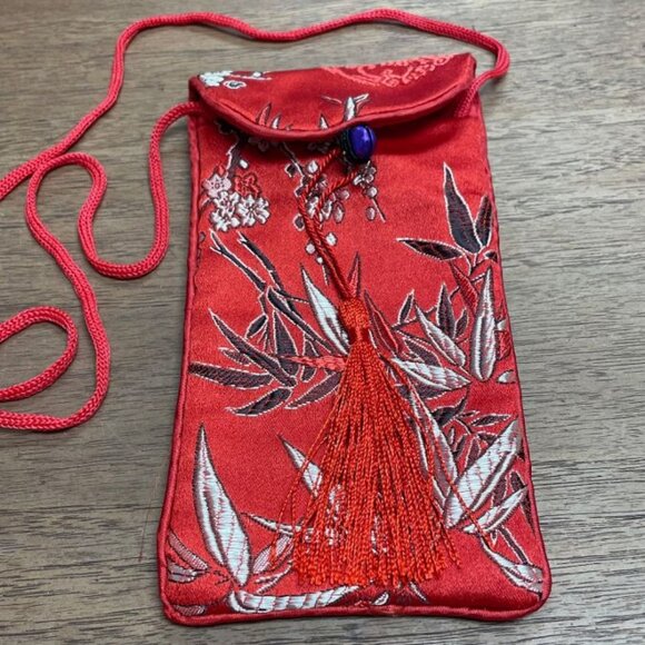 Oriental Design Eyeglasses Necklace/Case - Red w/Tassel & Purple Hook Bell - GUC - Picture 5 of 5